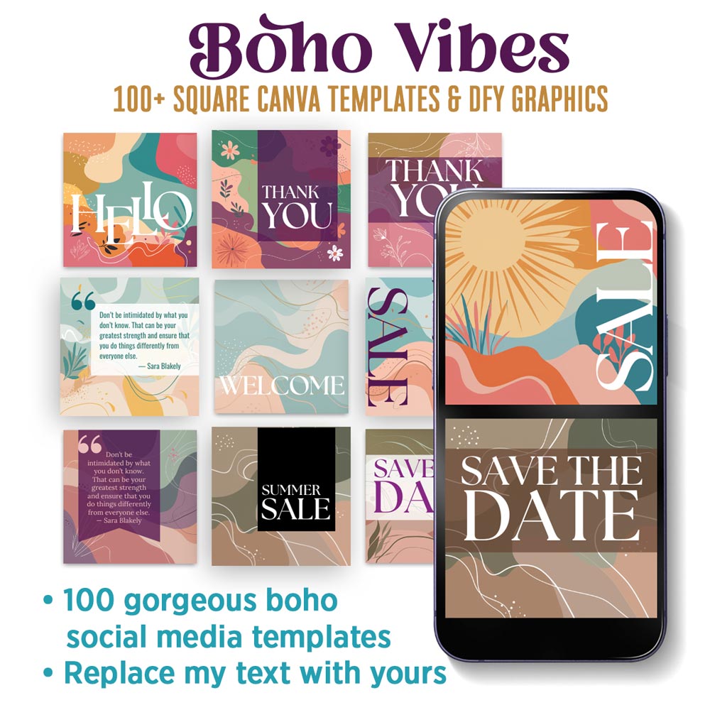 Boho vibes: 100 dynamic social Canva templates
