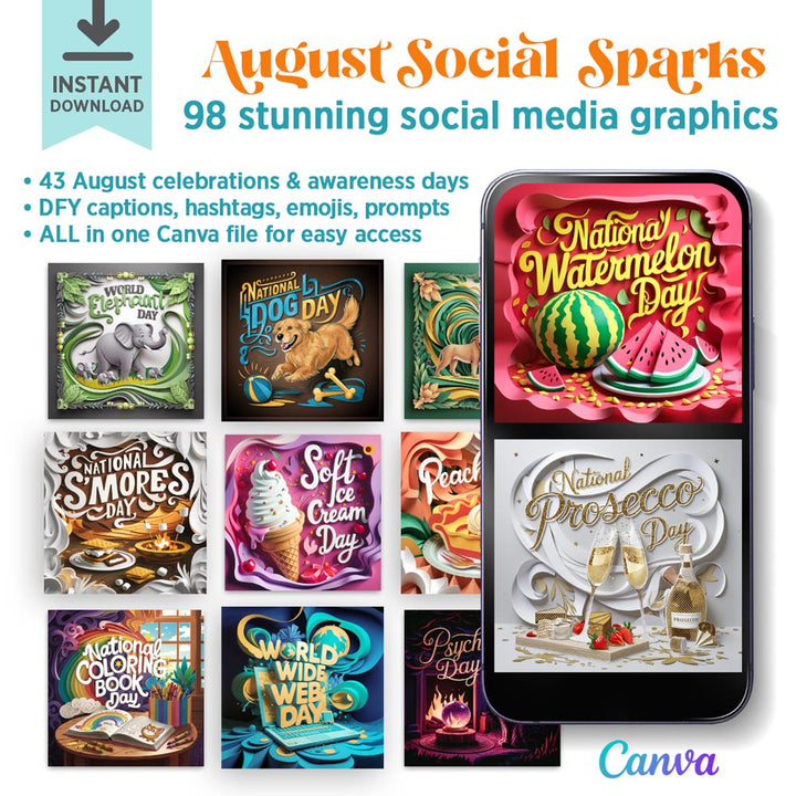 August Social Sparks: 98 stunning social posts for Canva