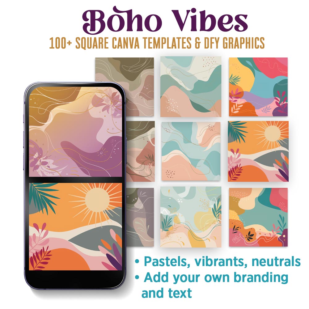 Boho vibes: 100 dynamic social Canva templates