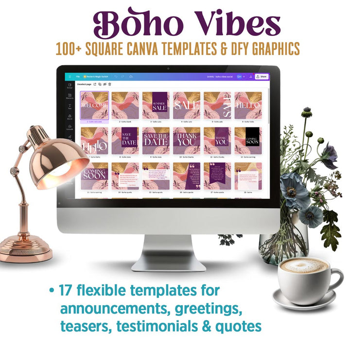 Boho vibes: 100 dynamic social Canva templates