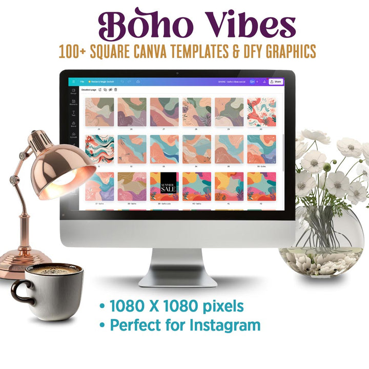 Boho vibes: 100 dynamic social Canva templates