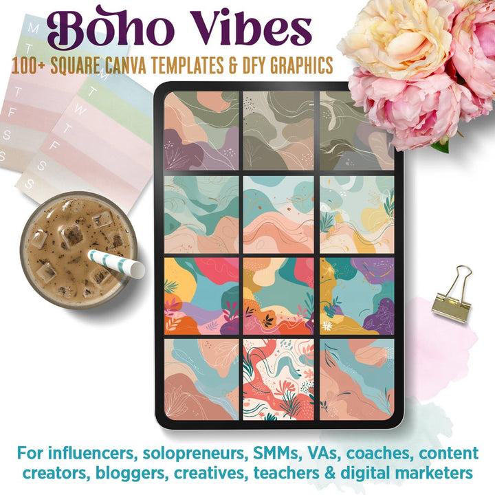 Boho vibes: 100 dynamic social Canva templates