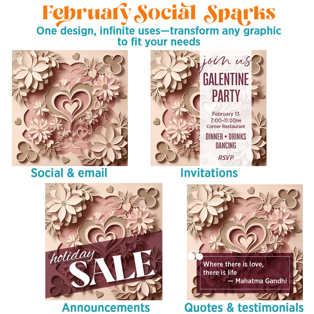 February Social Sparks: 192 social + email graphics