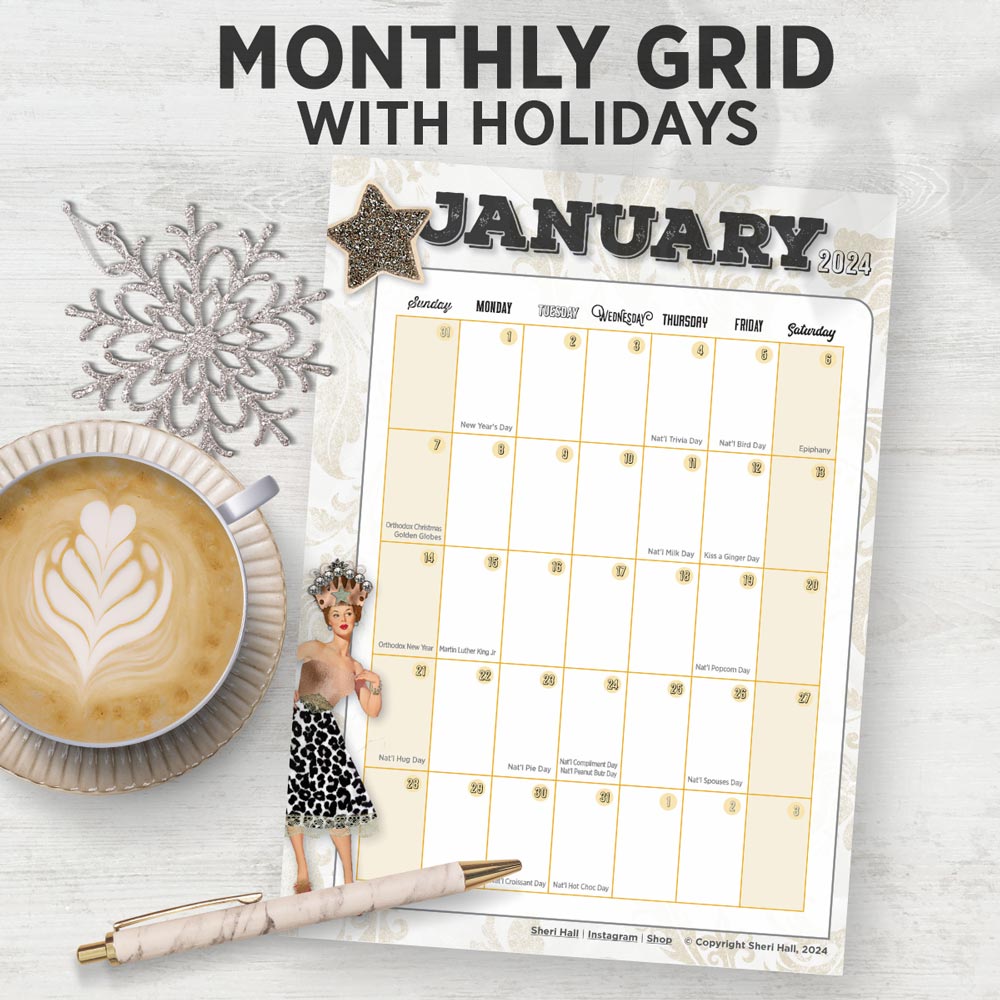 January Monthly Grid Planner