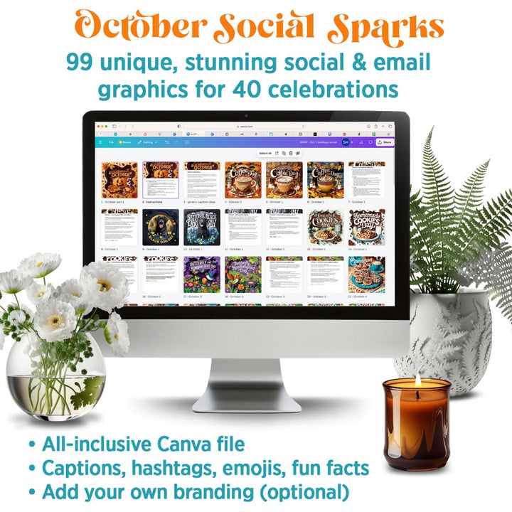 October Social Sparks: 99 social + email Canva templates