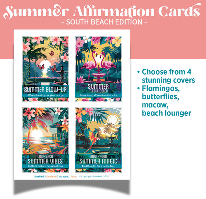 Summer Affirmation Cards - printable + digital (South Beach)