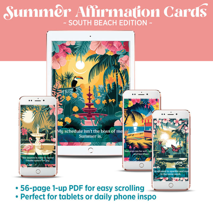 Summer Affirmation Cards - printable + digital (South Beach)