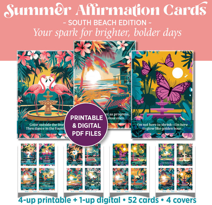 Summer Affirmation Cards - printable + digital (South Beach)
