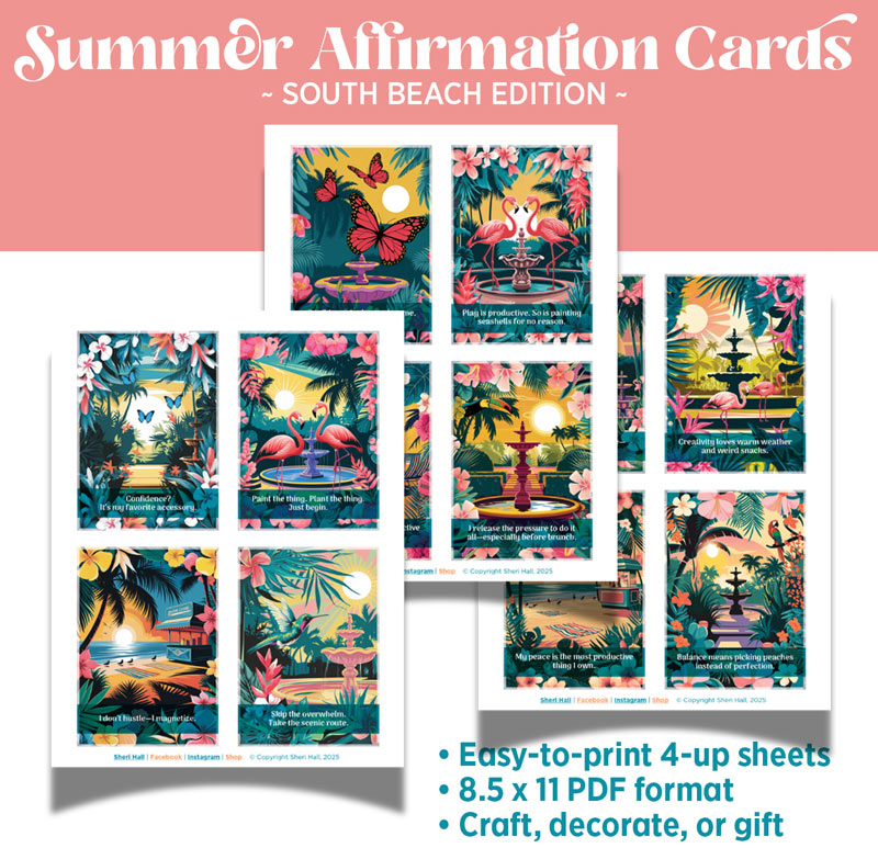 Summer Affirmation Cards - printable + digital (South Beach)