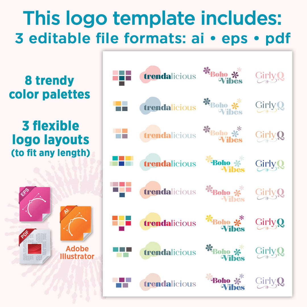 Professional Trendy Logo Template for Illustrator: GirlyQ