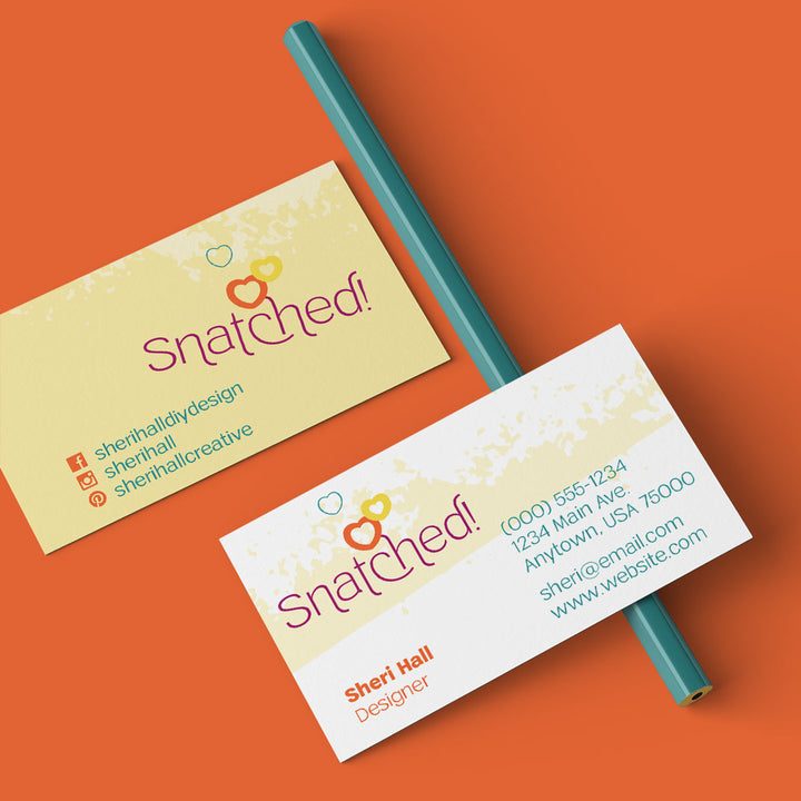 Professional trendy logo template Snatched shown in a business card mock-up